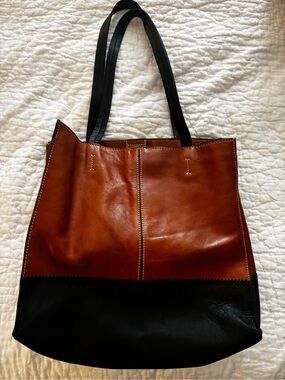 Patricia Nash Two-Tone Chestnut and Black Leather Tote